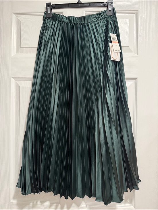 1. State Dresses & Skirts - 1. State Emerald Green Satin Pleated Midi Skirt